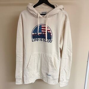 Life Is Good Off-White Hoodie with Flag Design